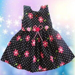NWT GIRLS KIDS FASHION CUTE FLOWERS PRINCESS BLACK FLORAL CHILDREN DRESS SIZE 2